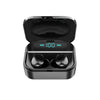 AirBeat TWS Earbuds charging case with digital display on a reflective surface.