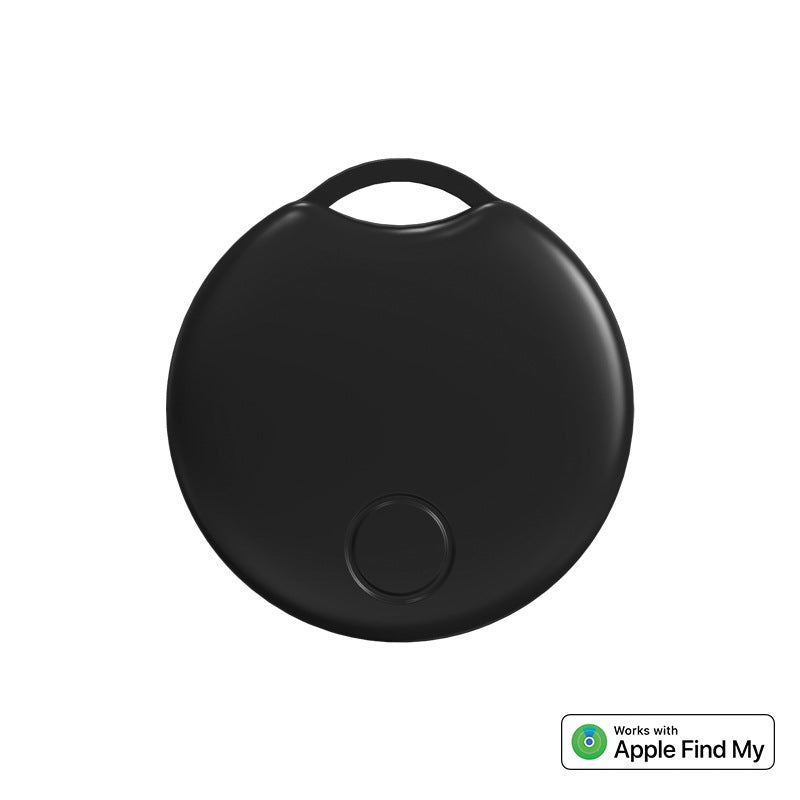 TrackMate Smart Finder – Real Time Bluetooth GPS Tracker for keys, bags, and wallets in sleek black design.