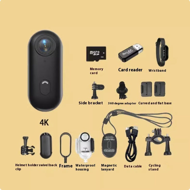 ActionForce 4K Sport Cam with accessories including memory card, card reader, and waterproof housing.
