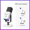 NoiseShield Pro Microphone attached to an adjustable arm with colorful lighting, perfect for audio recording and streaming.