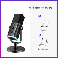 NoiseShield Pro Microphone attached to an adjustable arm with colorful lighting, perfect for audio recording and streaming.
